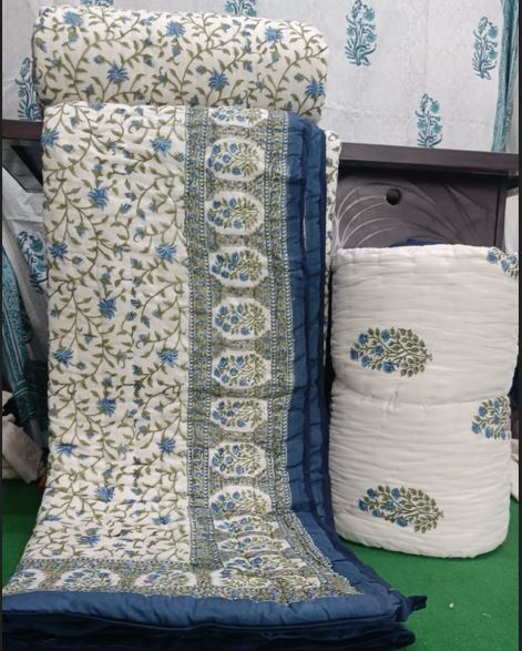 Soothing Blue Reversible Jaipuri Block Print Razai - Image 2