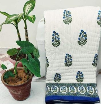 Soothing Blue Reversible Jaipuri Block Print Razai - Image 3
