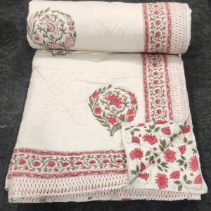 Circle of Flowers Reversible Jaipuri Block Print Razai