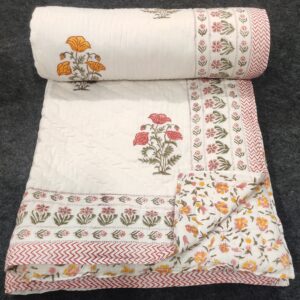 Linocut Print Reversible Jaipuri Block Print Razai