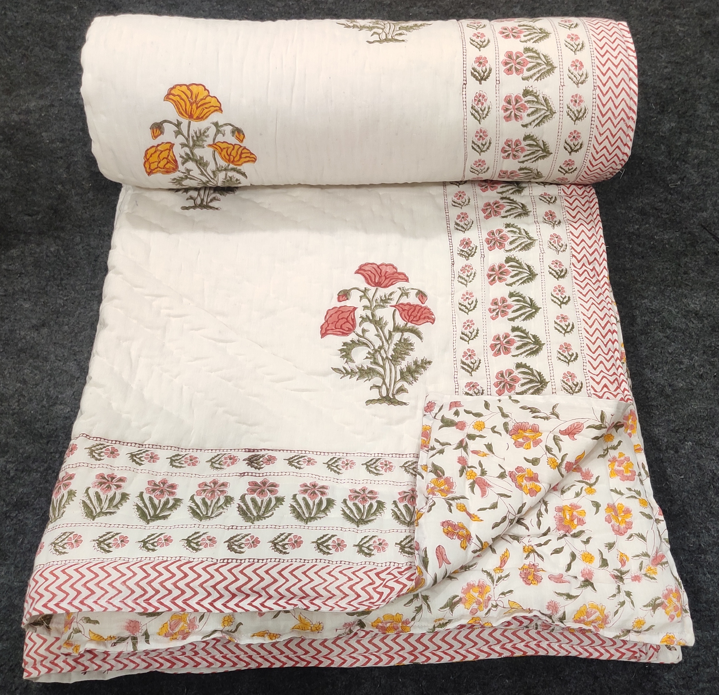 Linocut Print Reversible Jaipuri Block Print Razai