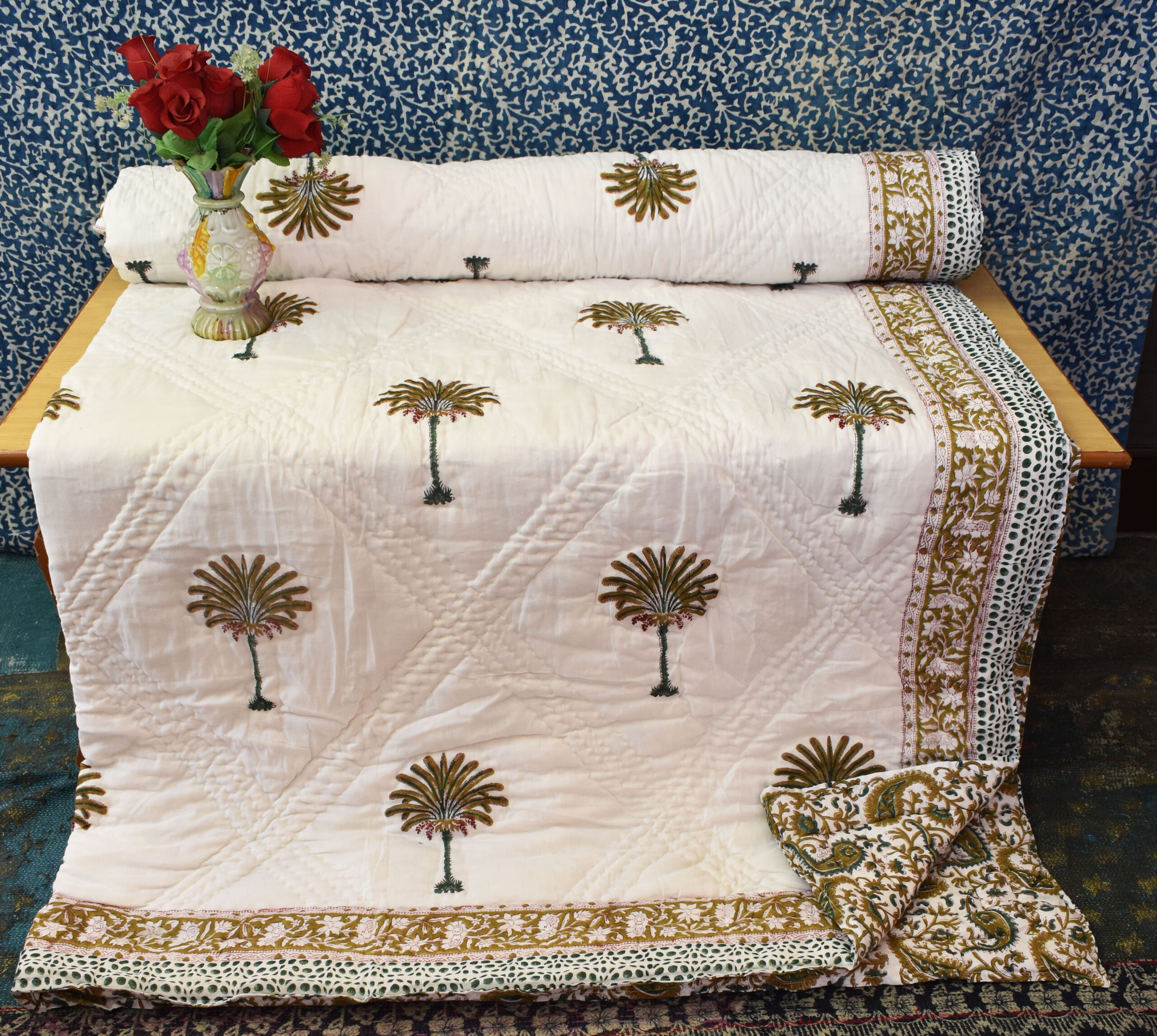 Coconut Tree Print Reversible Jaipuri Block Print Razai