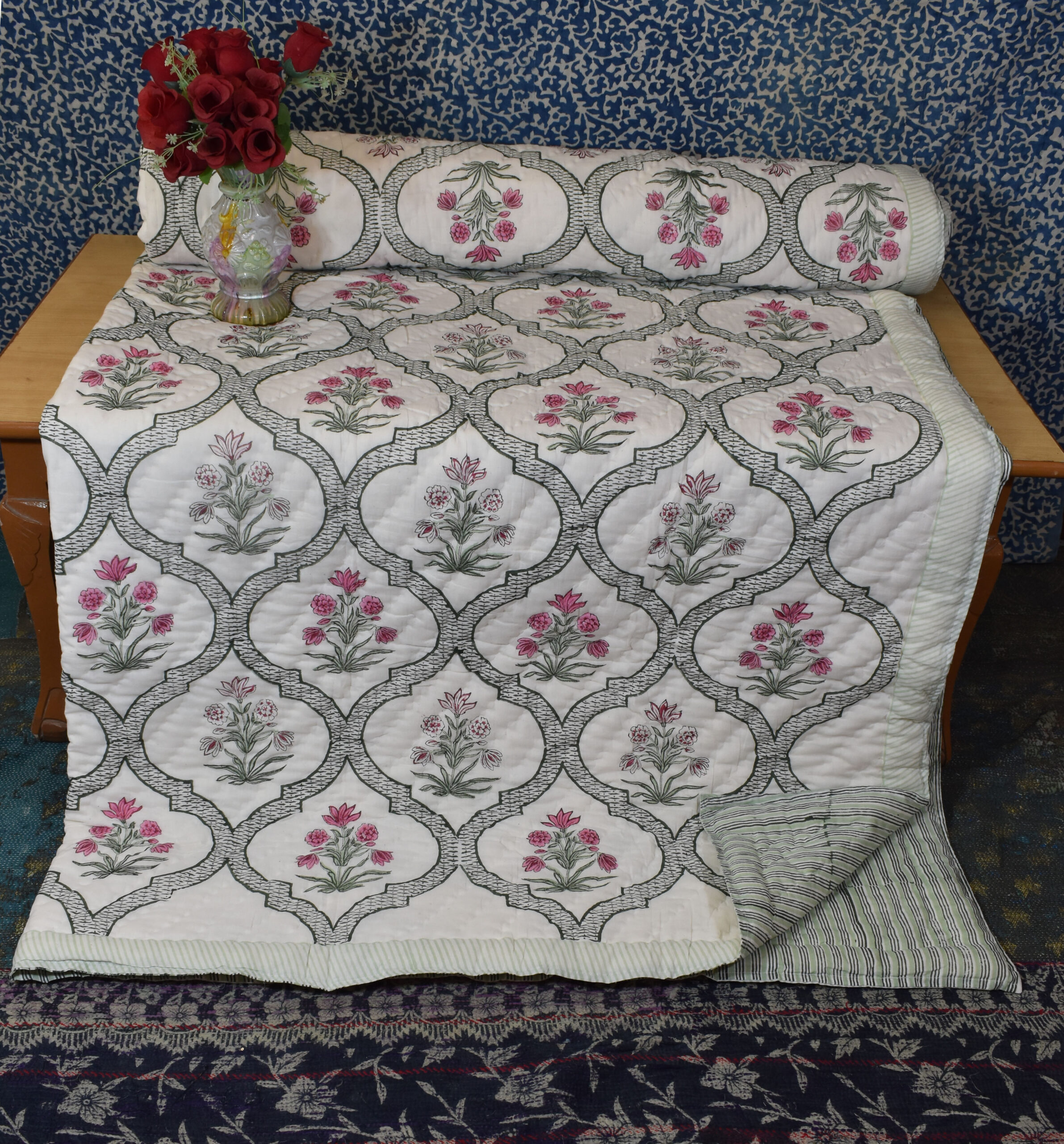 Dreamy Tales Reversible Jaipuri Block Print Razai - Image 2