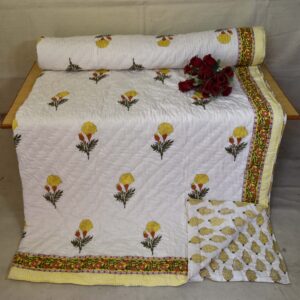 Sunshine Marigold Reversible Jaipuri Block Print Razai