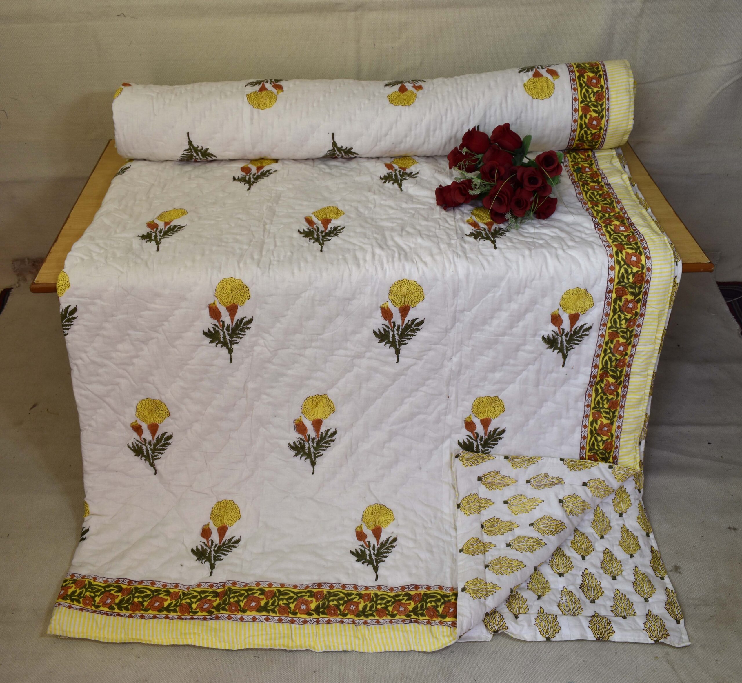 Sunshine Marigold Reversible Jaipuri Block Print Razai