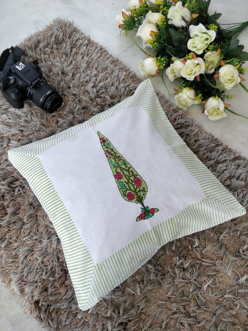 Cotton Green Pinecone Tree Print Cushion Covers 16" Set of 5 pieces