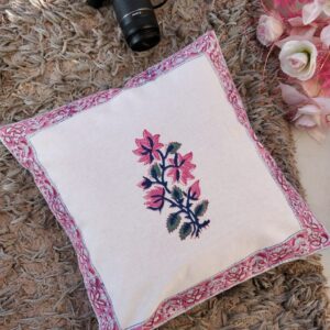 Pink Grey Flower Printed Cotton Cushion Covers 16" Set of 5 pieces