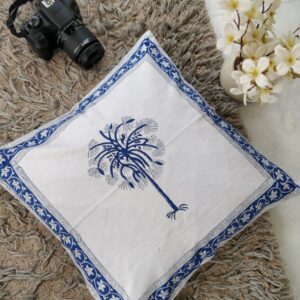 Coconut Tree Blue Print Cotton Cushion Covers 16" Set of 5 pieces