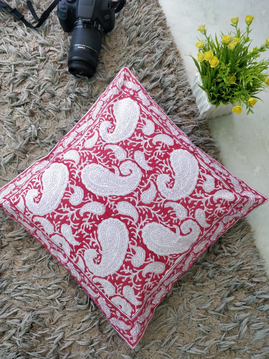 Paisley Red Print Cushion Covers Cotton 16" Set of 5 pieces
