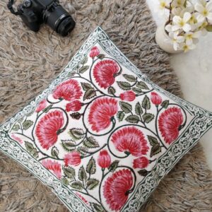 Pink Lotus Print Cotton Cushion Covers 16" Set of 5 pieces