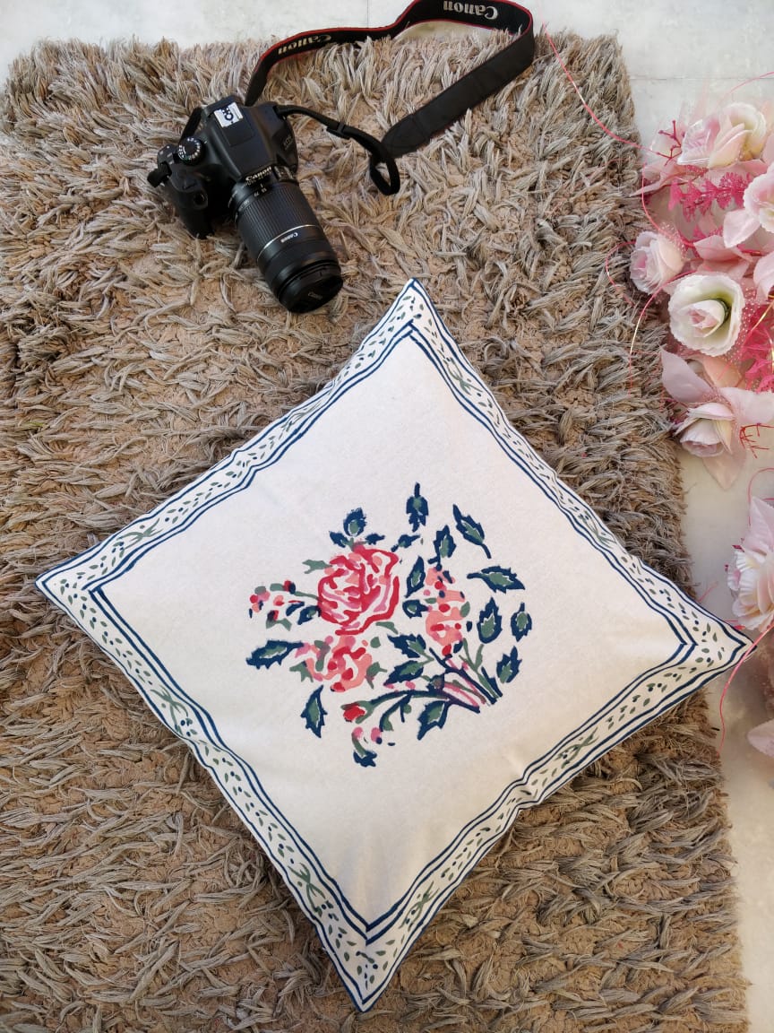 Bunch of Roses Print Cotton Cushion Covers 16" Set of 5 pieces