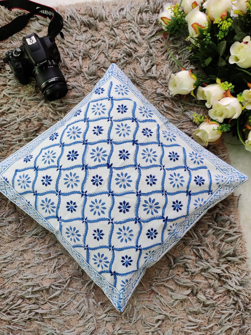 Moroccan Trellies Teal Colour Cushion Covers 16" Set of 5 pieces