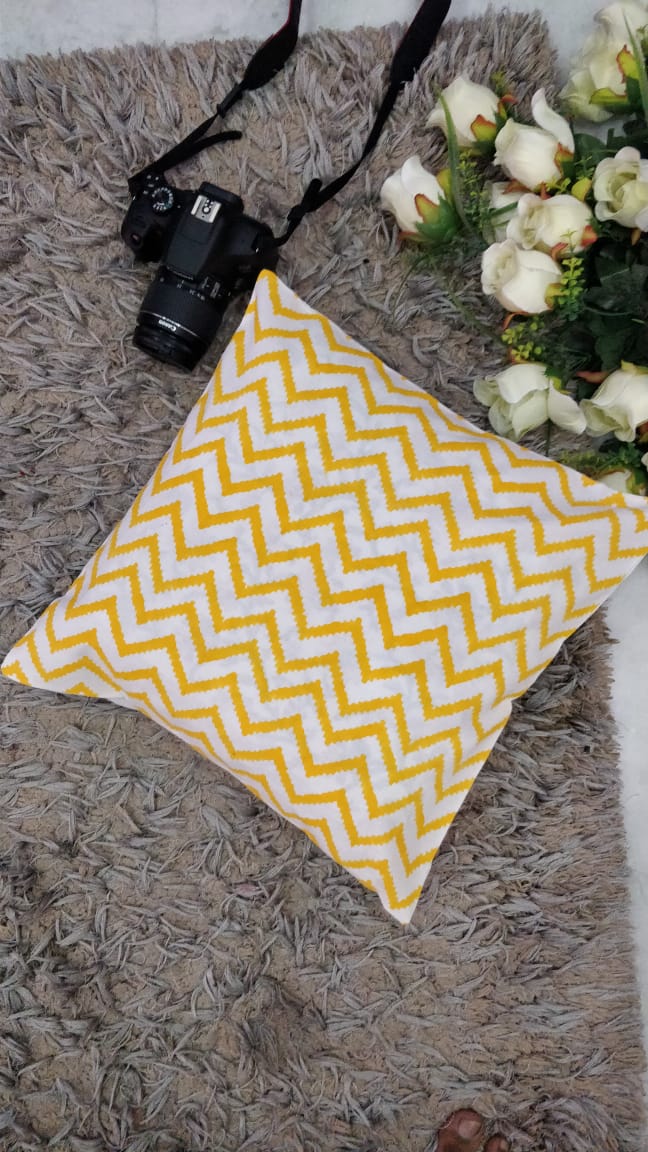Yellow Zig Zag Cushion Cover 16" Set of 5 pieces