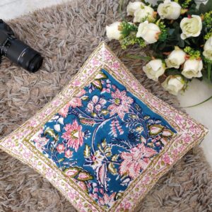Blue Pink Floral Printed Cushion Cover 16" Set of 5 pieces