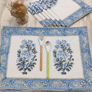 Blue Lotus Paisley Printed Placemats