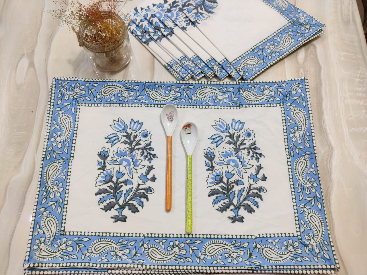 Blue Lotus Paisley Printed Placemats