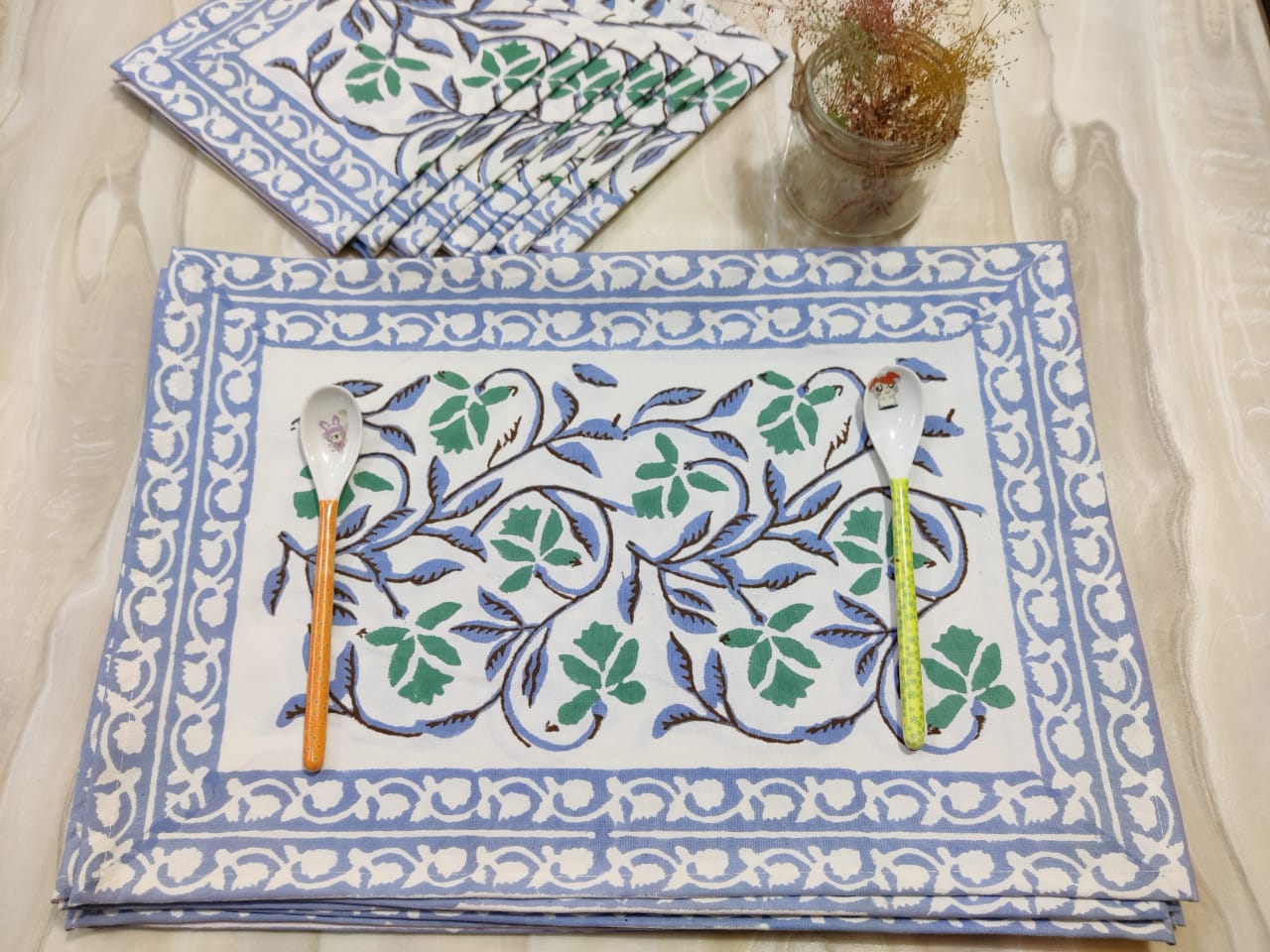 Green Leaf Print Placemats
