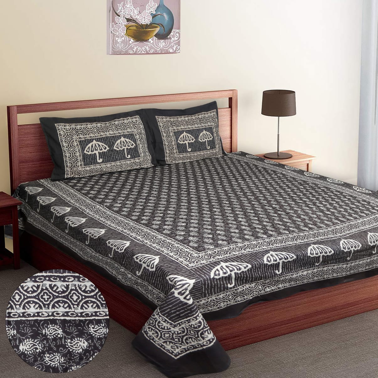 Umbrella Dabu Print DB Bedsheet-Queen - Image 2