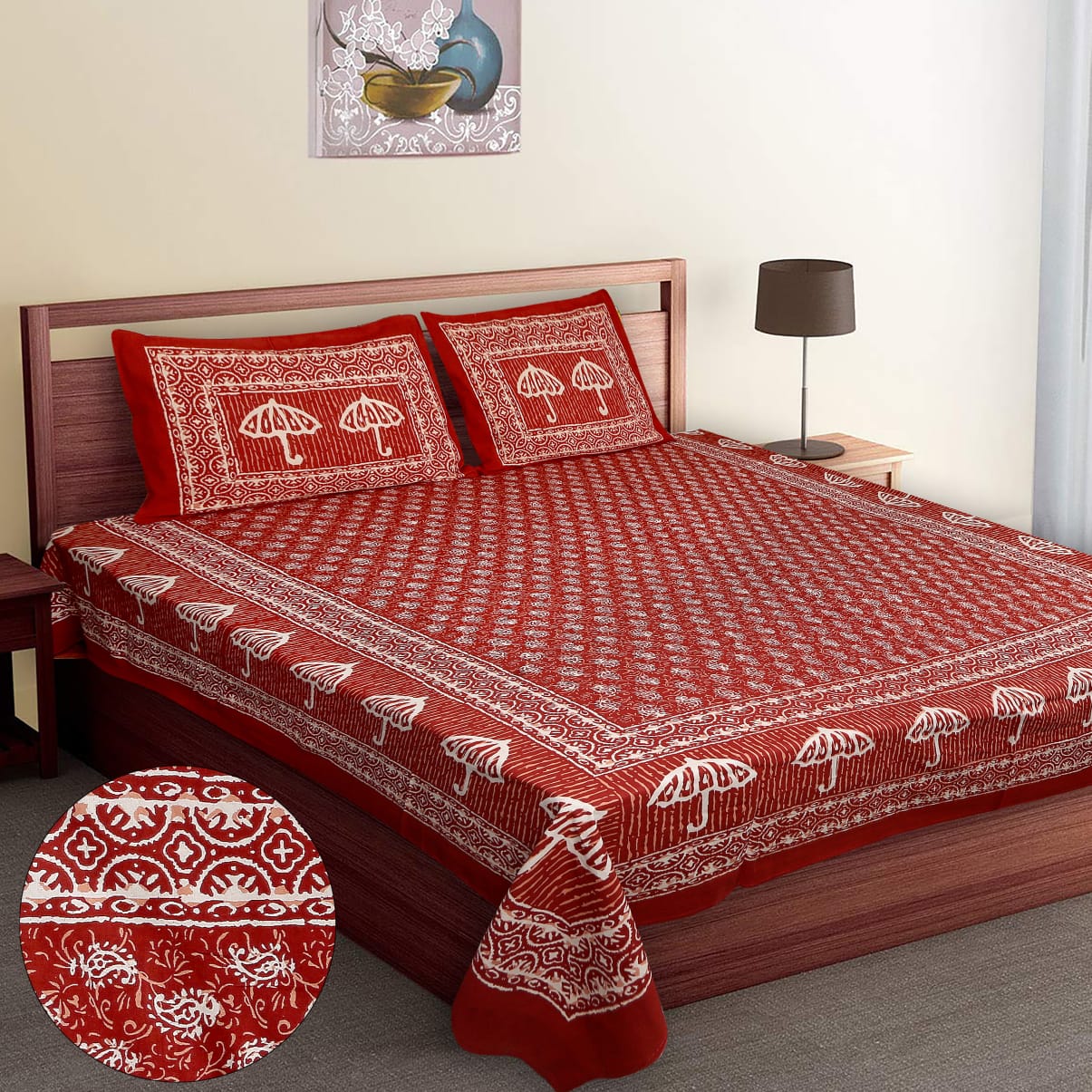 Umbrella Dabu Print DB Bedsheet-Queen