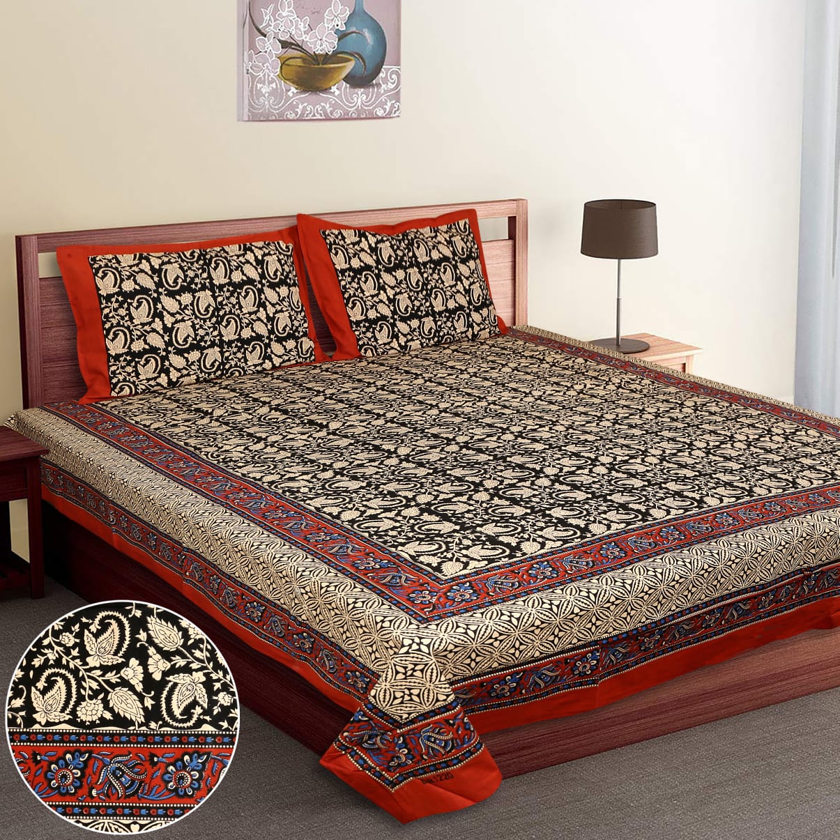 Kalamkari Print DB Bedsheets - Queen
