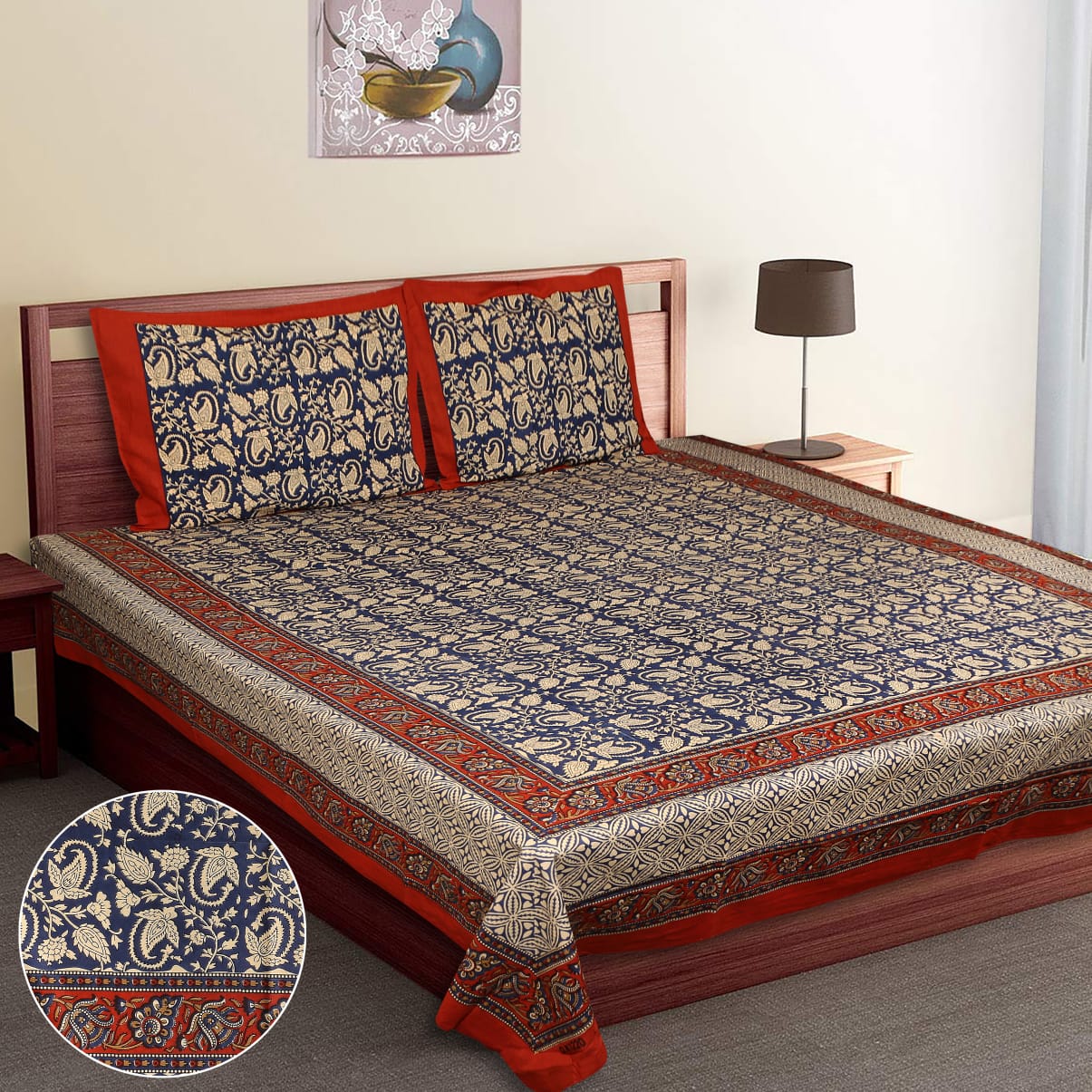 Kalamkari Print DB Bedsheets - Queen - Image 2