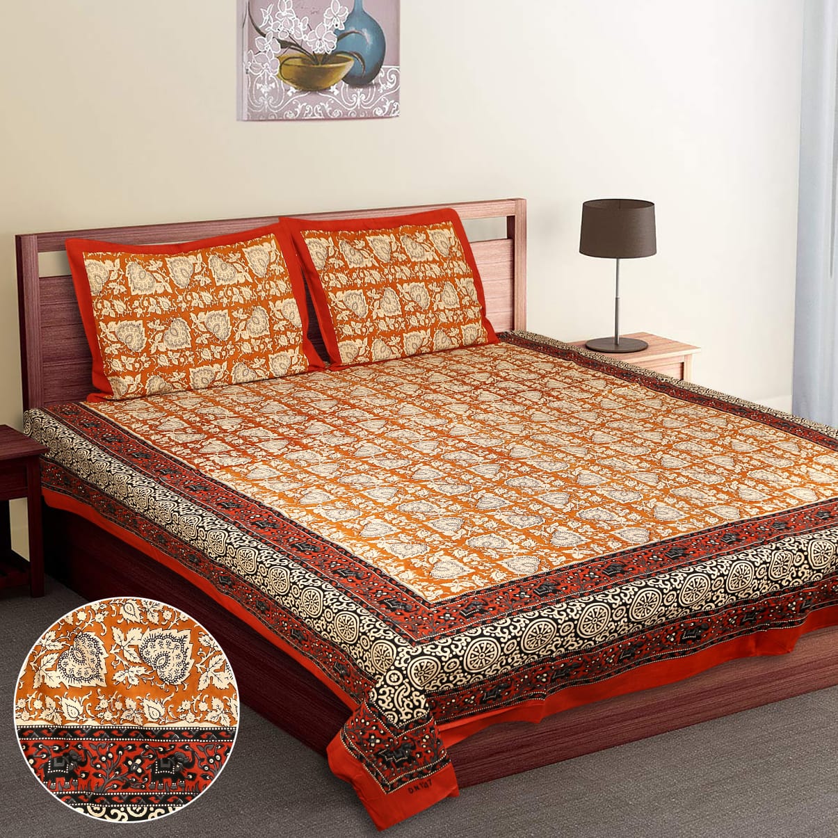 Kalamkari Print DB Bedsheets - Queen - Image 3