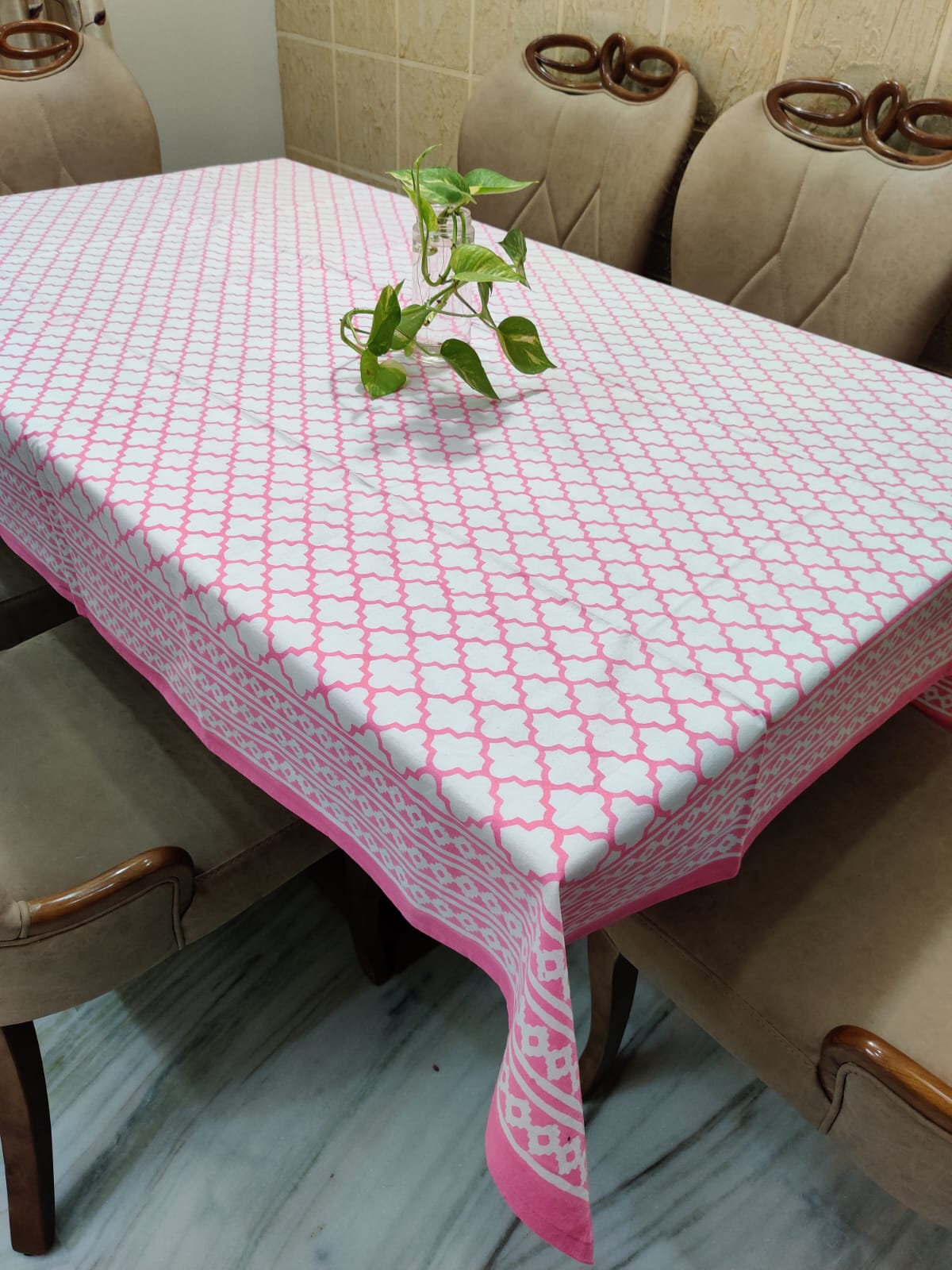 Pink Trellies Tablecloth (6 Seater Table )