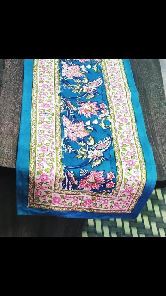 Blue Pink Floral Table Runner
