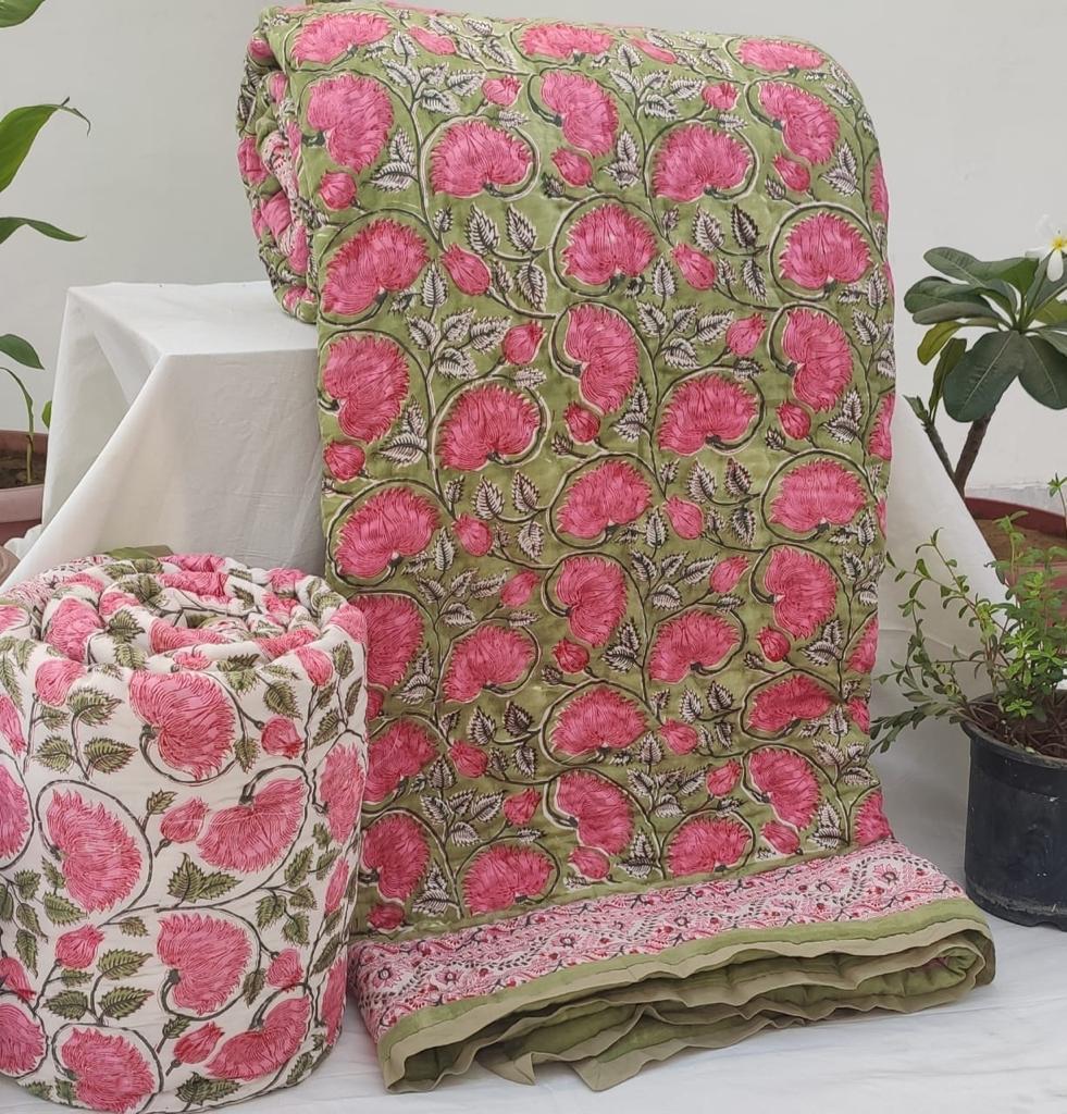 Lotus Reversible Jaipuri Block Print Razai