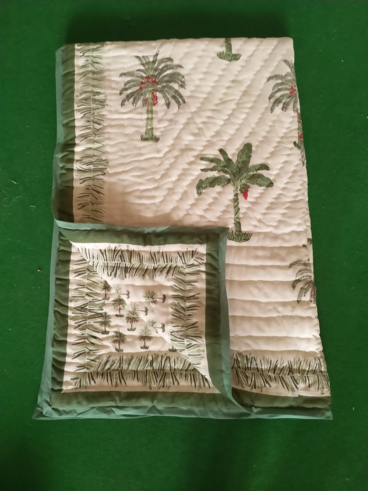 Coconut Green Reversible Jaipuri Block Print Razai - Image 2