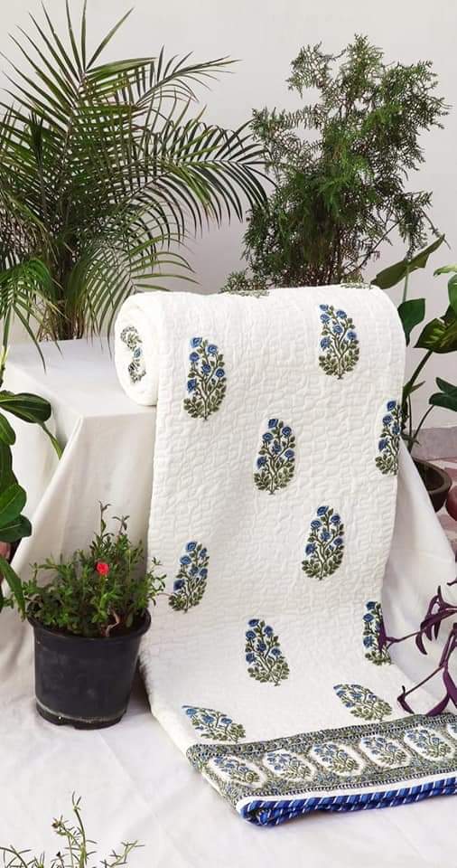 Soothing Blue Reversible Jaipuri Block Print Razai