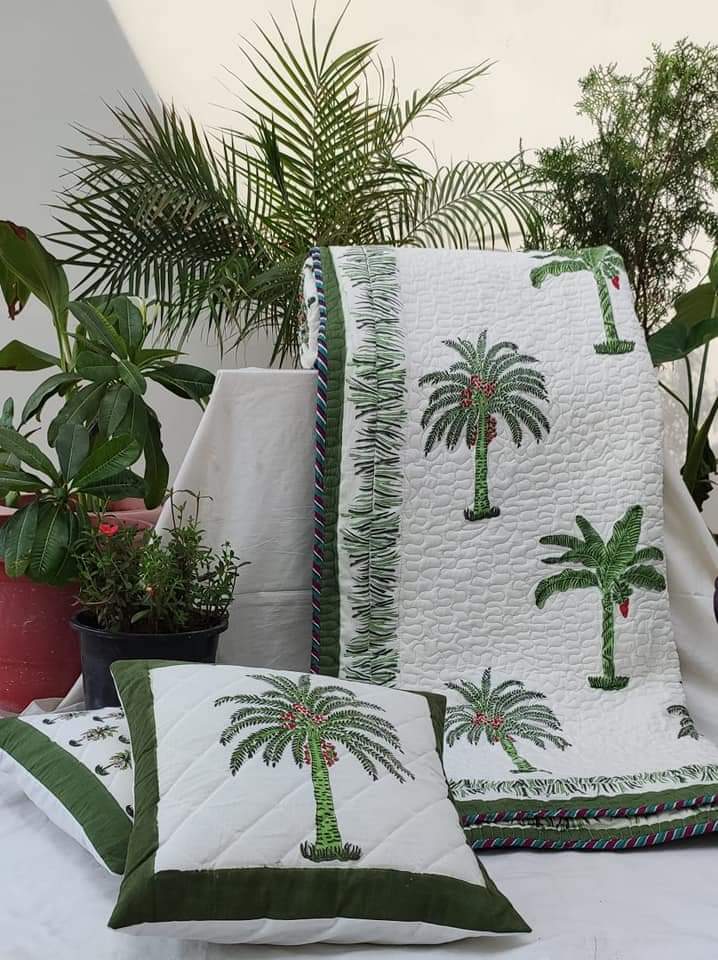 Coconut Green Reversible Jaipuri Block Print Razai