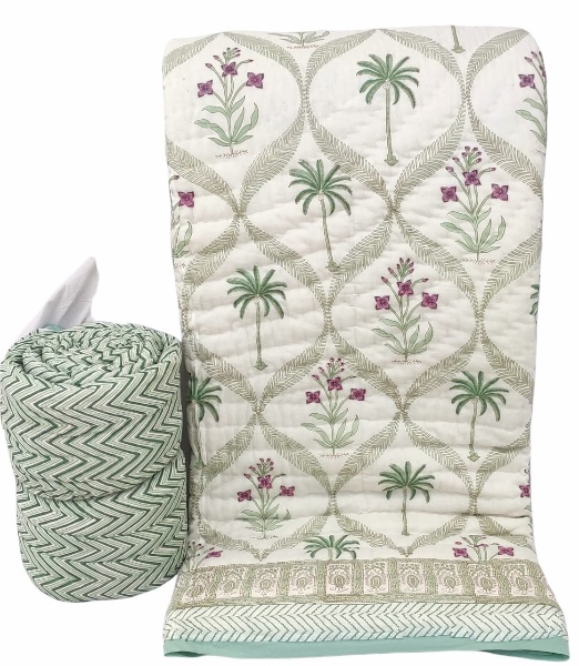 Diamond Motif Reversible Jaipuri Block Print Razai - Image 2