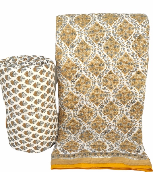 Flower Beds Reversible Jaipuri Block Print Razai - Image 2