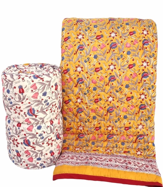 Flower Beds Reversible Jaipuri Block Print Razai