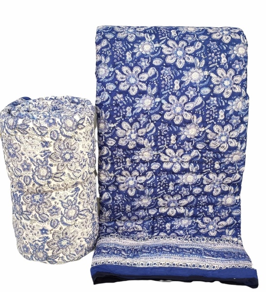 Winter Frost Reversible Jaipuri Block Print Razai