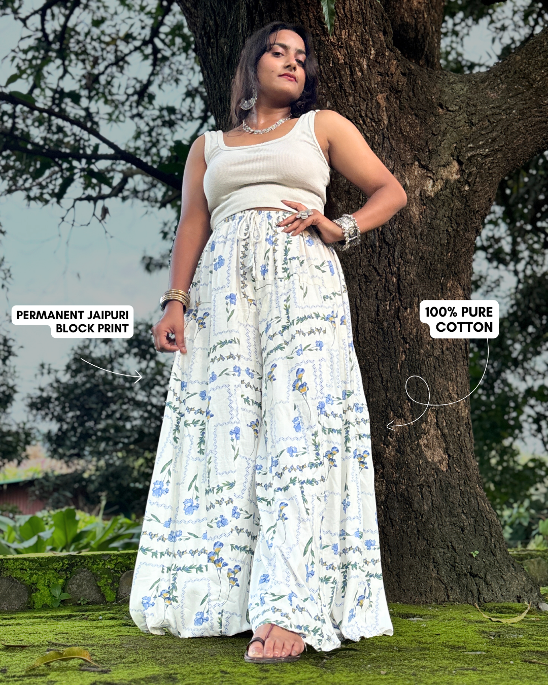 Antra - Flared Sharara skirt for women - 100% Cotton - Image 2