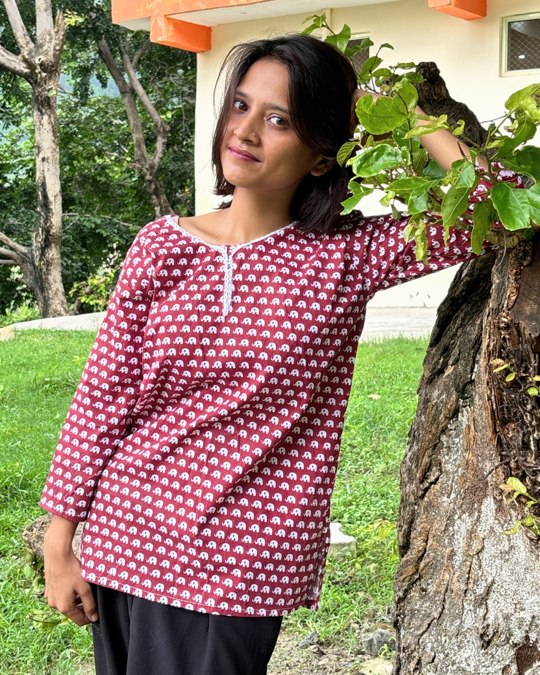 Red Wine - Printed Short Kurti 3 Red Wine - Printed Short Kurti - Image 2