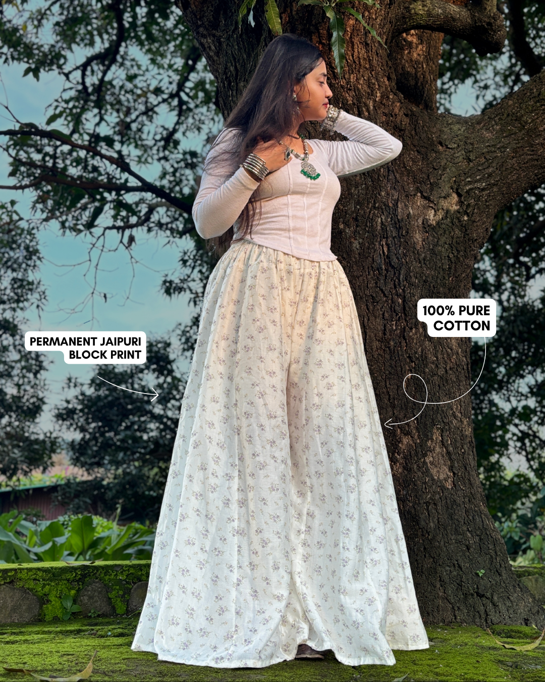 Shivani - Flared Sharara skirt for women - 100% Cotton - Image 2