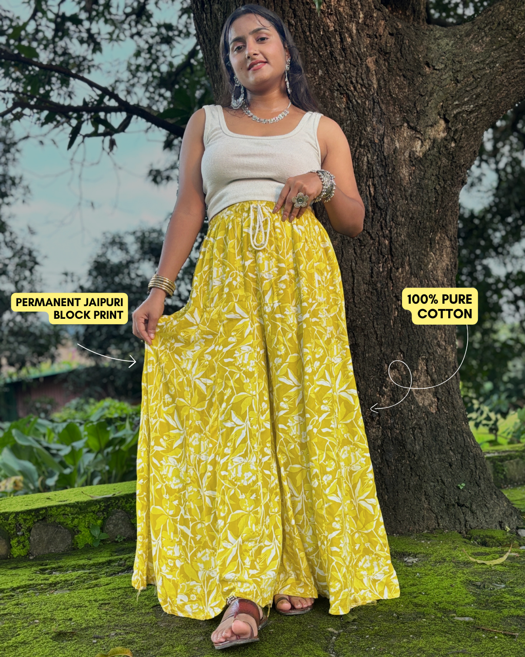 Indira - Flared Sharara skirt for women - 100% Cotton 3 Indira - Flared Sharara skirt for women - 100% Cotton - Image 2