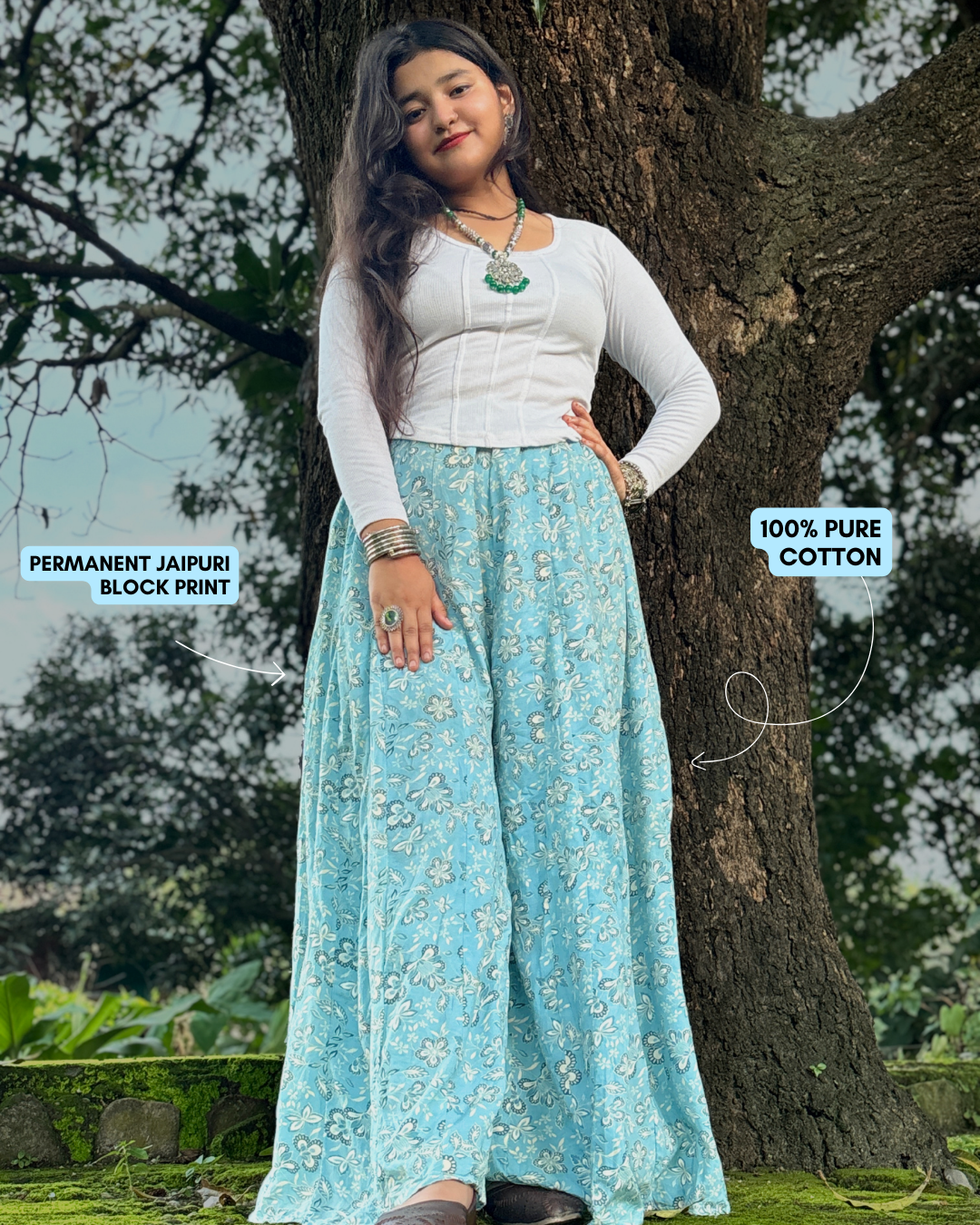 Ambar - Flared Sharara skirt for women - 100% Cotton - Image 2