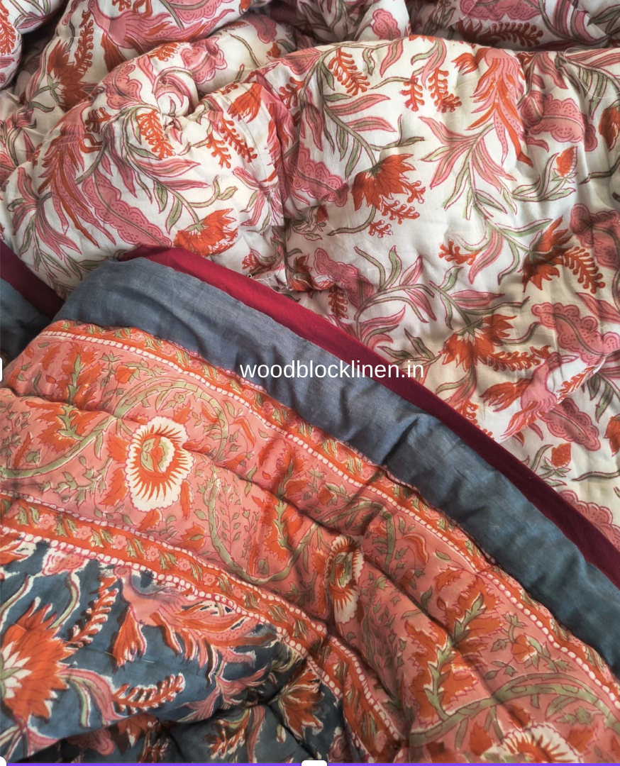 Bageecha Handblock Reversible Jaipuri Mulmul Cotton Quilt 3 Bageecha Handblock Reversible Jaipuri Mulmul Cotton Quilt - Image 2