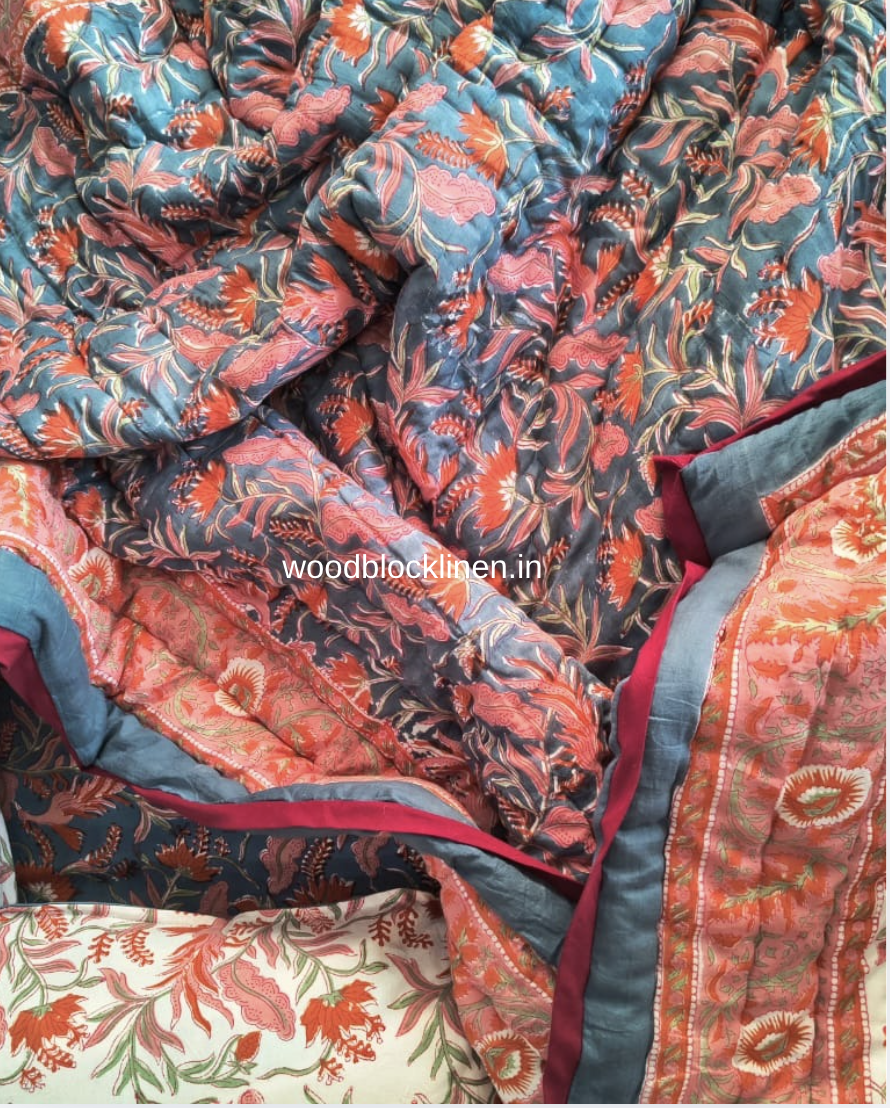 Bageecha Handblock Reversible Jaipuri Mulmul Cotton Quilt 5 Bageecha Handblock Reversible Jaipuri Mulmul Cotton Quilt - Image 3