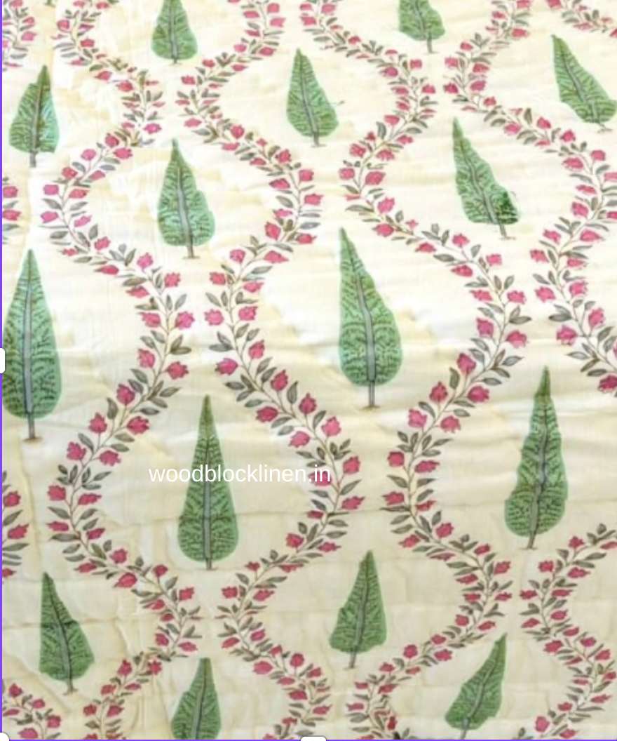 Full Bloom Handblock Reversible Jaipuri Mulmul Cotton Quilt 3 Full Bloom Handblock Reversible Jaipuri Mulmul Cotton Quilt - Image 2