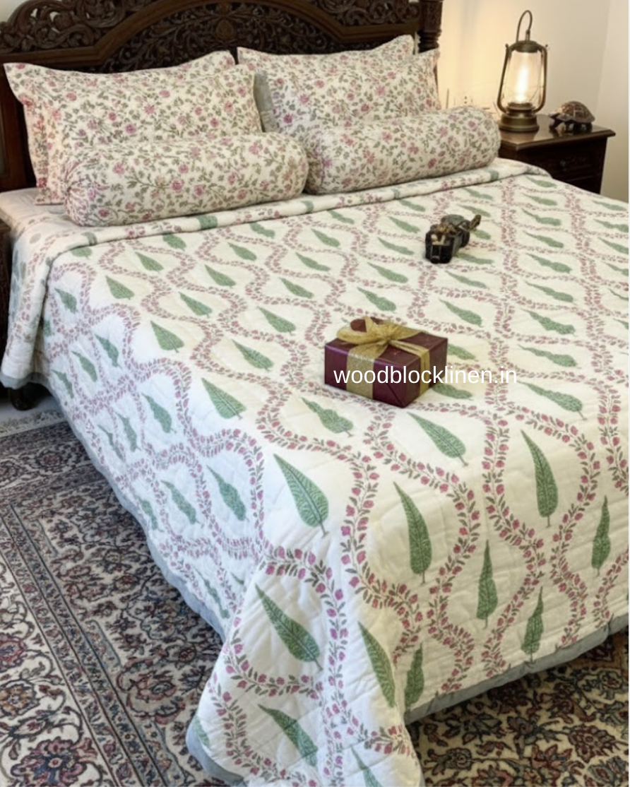 Full Bloom Handblock Reversible Jaipuri Mulmul Cotton Quilt 5 Full Bloom Handblock Reversible Jaipuri Mulmul Cotton Quilt - Image 3