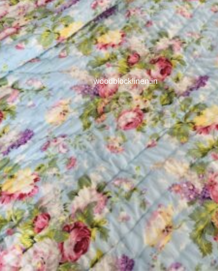 Garden Trellis Blue Handblock Reversible Jaipuri Mulmul Cotton Quilt 5 Garden Trellis Blue Handblock Reversible Jaipuri Mulmul Cotton Quilt - Image 3