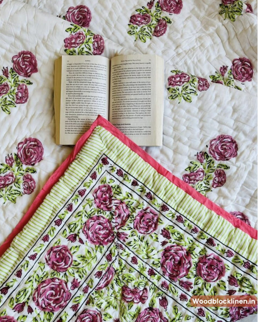 Gulab Bagh Handblock Reversible Jaipuri Mulmul Cotton Quilt 4 Gulab Bagh Quilt 1