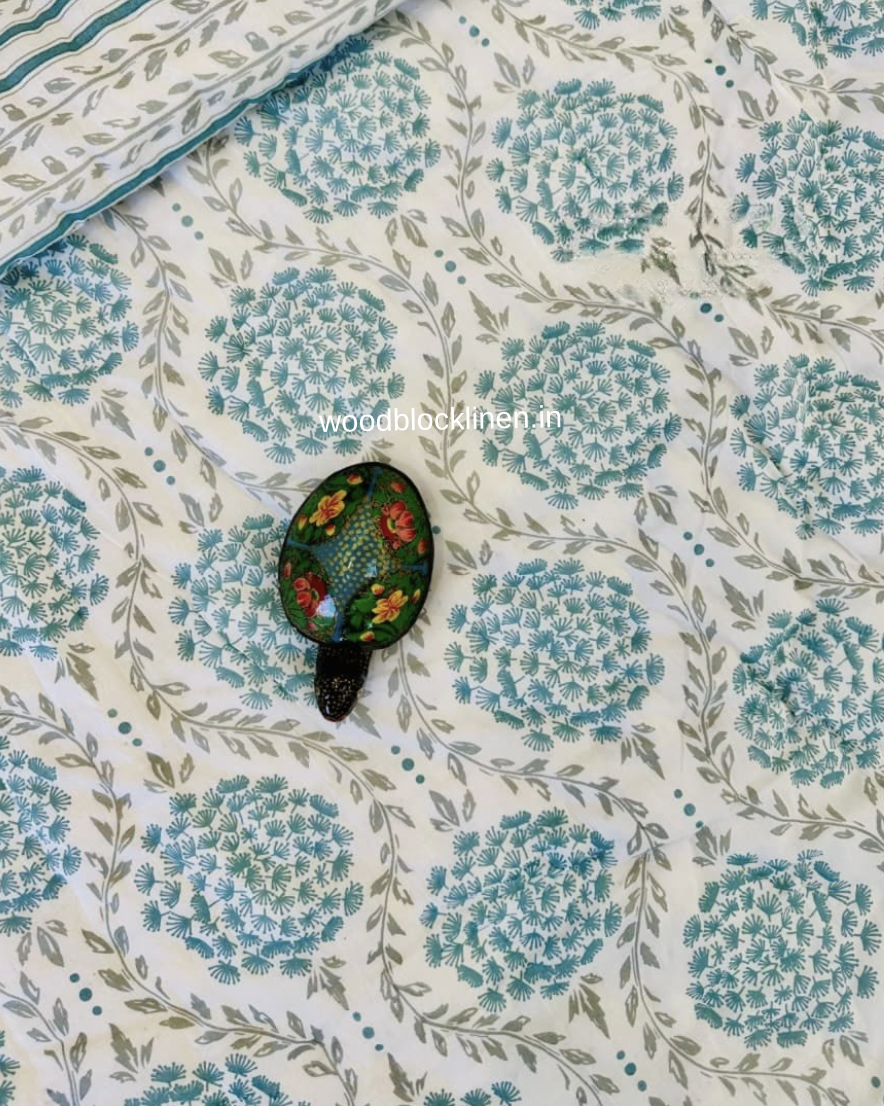 Neel Bahaar Handblock Reversible Jaipuri Mulmul Cotton Quilt 3 Neel Bahaar Handblock Reversible Jaipuri Mulmul Cotton Quilt - Image 2