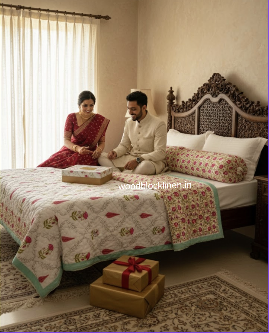 Petals of Love Handblock Reversible Jaipuri Mulmul Cotton Quilt - Image 2