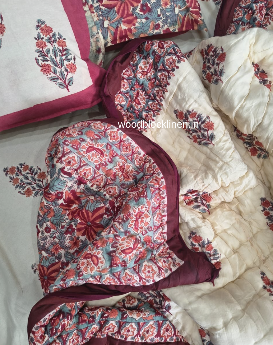 Red Buta Handblock Reversible Jaipuri Mulmul Cotton Quilt 3 Red Buta Handblock Reversible Jaipuri Mulmul Cotton Quilt - Image 2